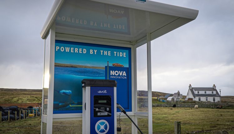 Tidal power supplies juice for electric vehicles on an island

