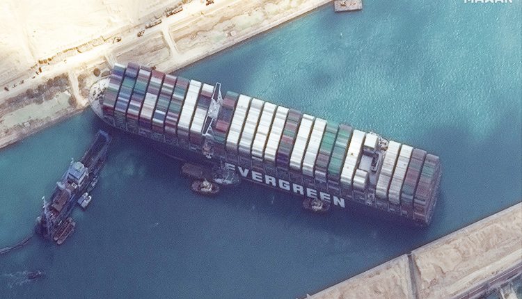 Satellite images of the Ever Given ship in the Suez Canal show ongoing work


