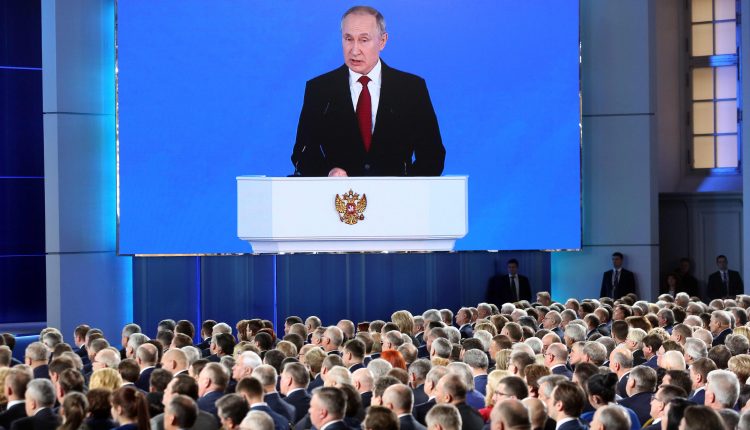Russia's President Putin State of the Nation as Navalny protests in front of him

